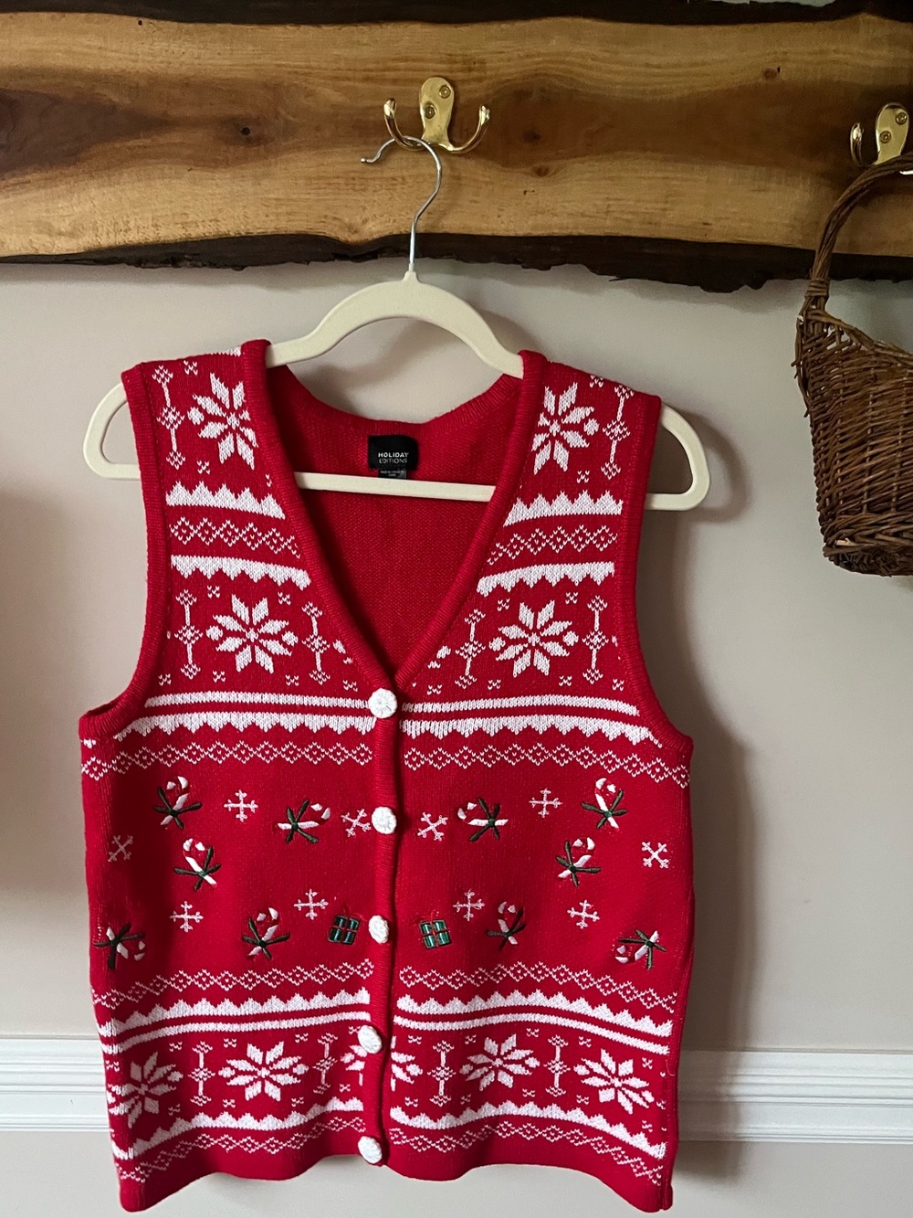 Vintage Holiday Editions Christmas Tree Candy Cane Snowflake Stocking Vest M